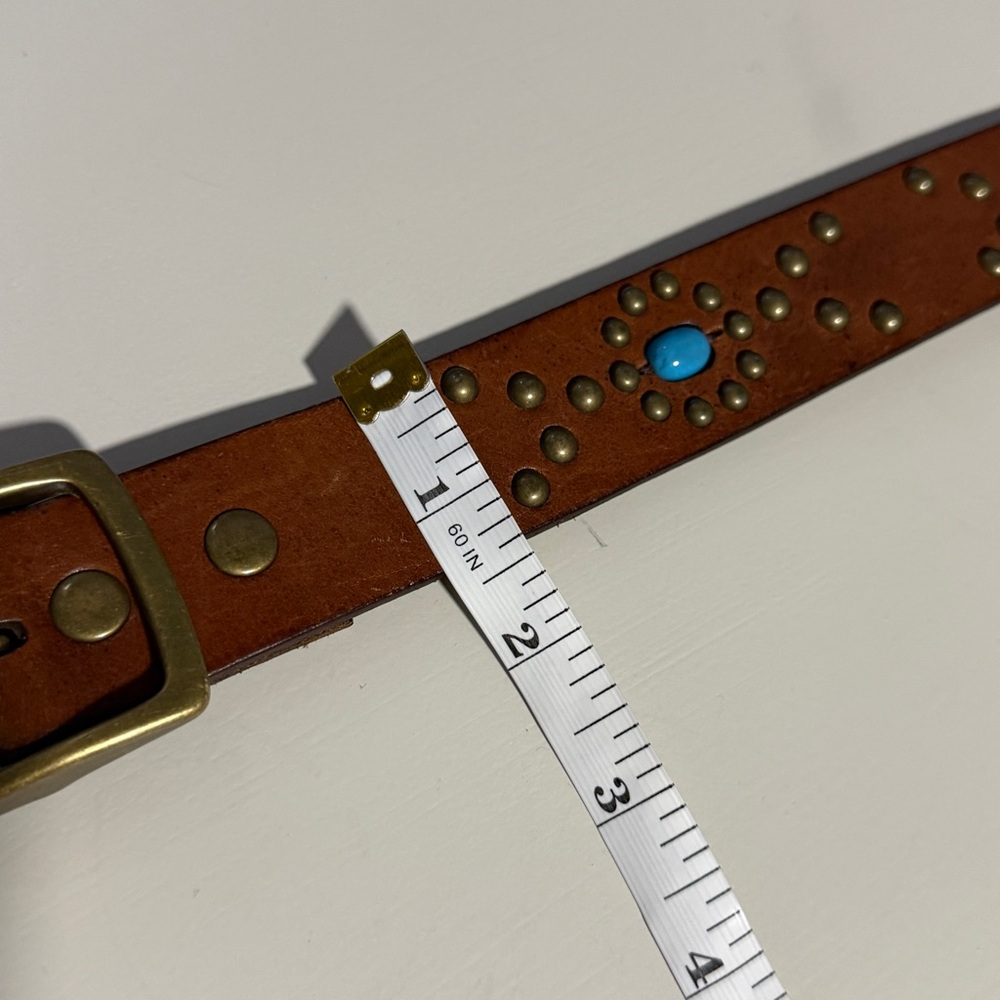 Fossil Womens Brown Leather Studded Turquoise Western Belt BT2404 Medium - Picture 10 of 11